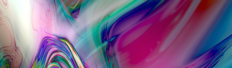Bright liquid abstract background with wavy streaks, tints and glow. 3D illustration, 3D rendering.