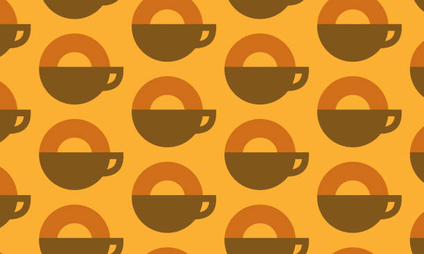 illustrazioni stock, clip art, cartoni animati e icone di tendenza di modello di caffè e ciambella o bagel - coffee bagel donut coffee cup