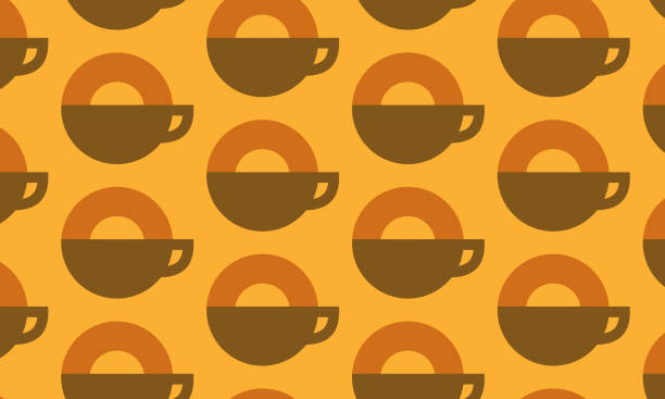ilustrações de stock, clip art, desenhos animados e ícones de coffee and donut or bagel pattern - coffee bagel donut coffee cup