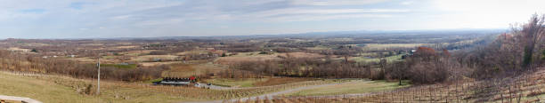 istock Panoramic Autumn fall farm countryside scene in Virginia with rolling hills landscape 1273920728