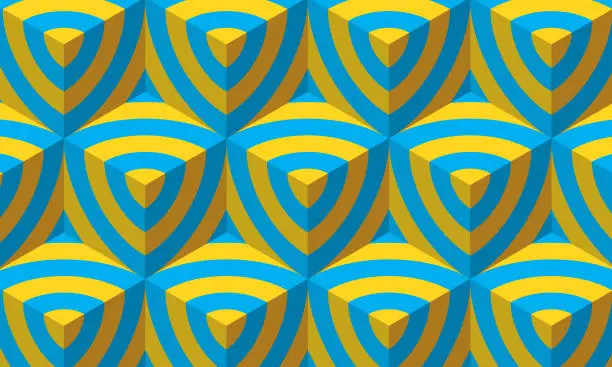 Vector illustration of Striped cube blue yellow pattern