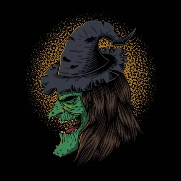 Vector illustration of witch hide on side vector illustration