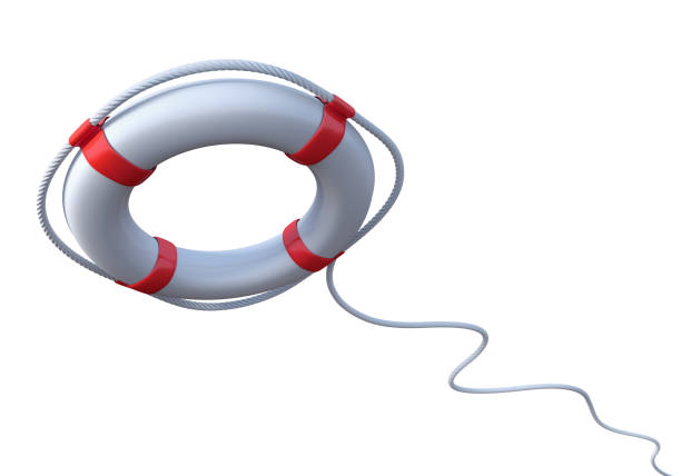 red and white life saver on white background - nobody inflatable equipment rope imagens e fotografias de stock