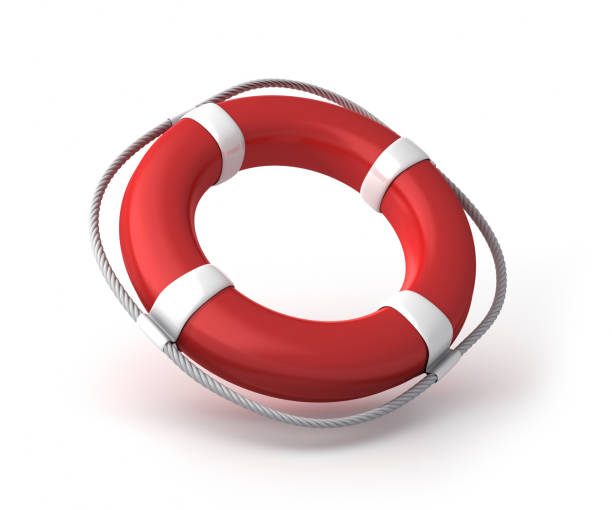red and white life saver on white background - nobody inflatable equipment rope imagens e fotografias de stock