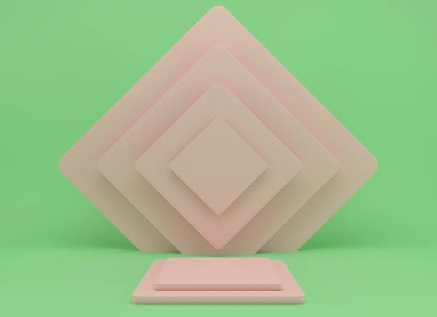 istock 3d rendering studio with geometric shapes, podium on the floor. Platforms for product presentation, mock up background. 1273931400