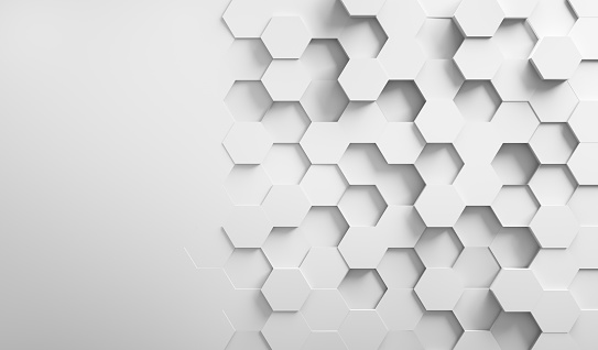 White geometric hexagonal background pattern with copy space - 3d illustration