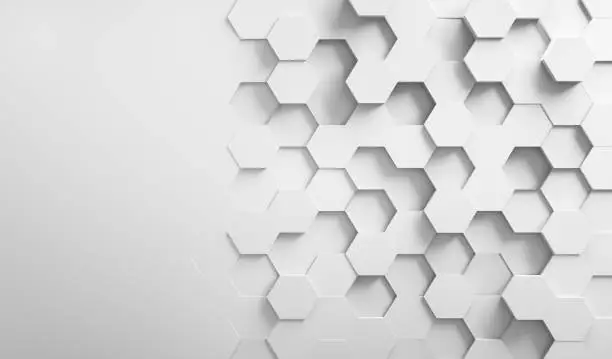 White geometric hexagonal background pattern with copy space - 3d illustration