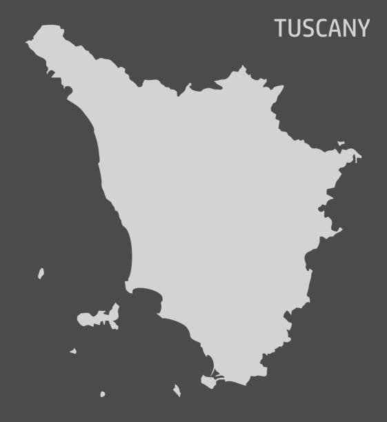 Tuscany region map The Tuscany region silhouette map isolated on dark background, Italy arezzo stock illustrations