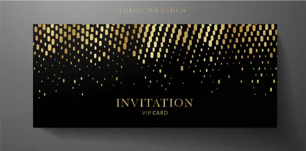 Vector illustration of Gold and black premium vip card template (Gift Card set). Deluxe pattern (golden circular dots)