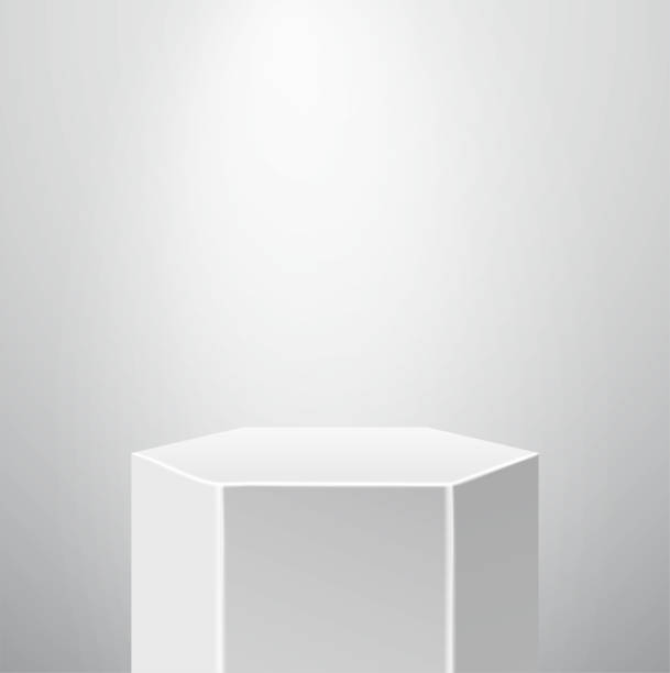 istock Podium Pedestal Museum Stage. Realistic Vector. Geometric Blank 3D Spotlight Stand. Hexagon Prism. 1273939767