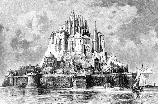 Steel engraving of Mont Saint-Michel Normandy France
Original edition from my own archives
Source : Gartenlaube 1887
Drawing : R.Füttner