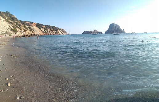 Beautiful landscape in the sea with some islands in Ibiza