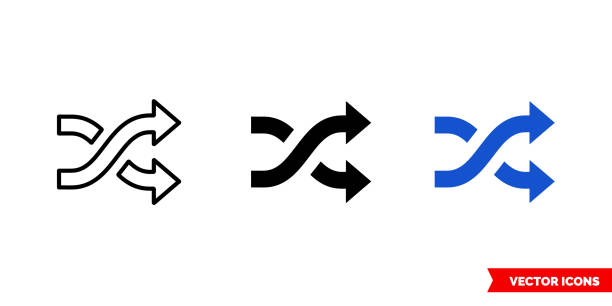 ilustraciones, imágenes clip art, dibujos animados e iconos de stock de icono de flechas entrelazadas de 3 tipos de color, blanco y negro, contorno. símbolo de signo vectorial aislado - intertwined