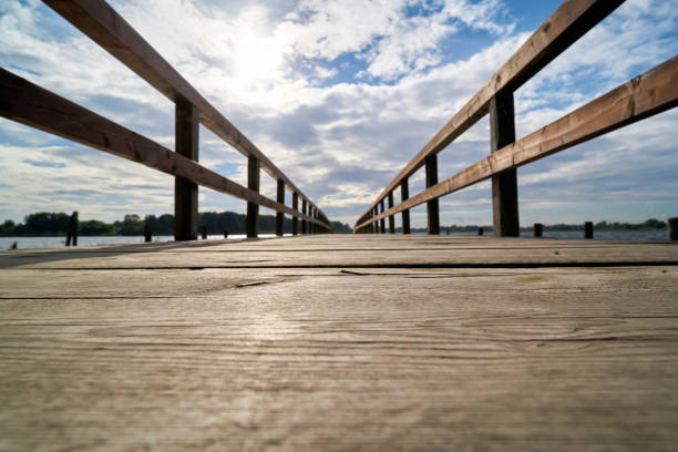 Boat landing stage on the river Havel near Toplitz in Germany