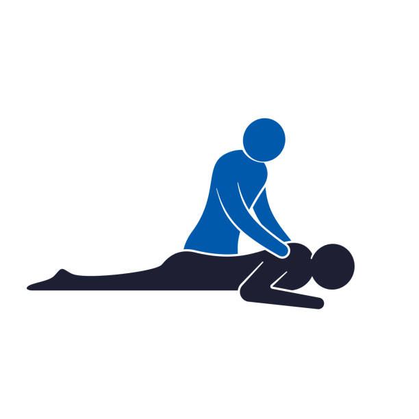 massage-symbol, körpermassage-konzept vektor isoliert zeichen - massage table massaging sport spa treatment stock-grafiken, -clipart, -cartoons und -symbole