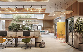 3D image of an environmentally friendly coworking office space