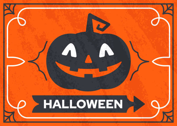 illustrations, cliparts, dessins animés et icônes de cadre de ligne moderne de citrouille d’halloween - gourd halloween fall holidays and celebrations