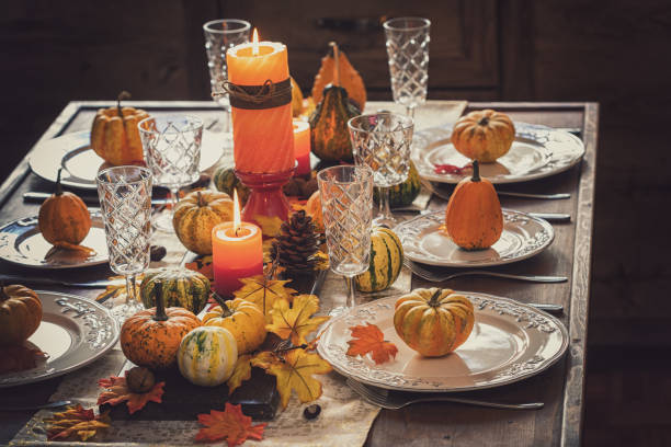 istock Thanksgiving Dining Table Place Setting with Autumn Decoration 1274000937