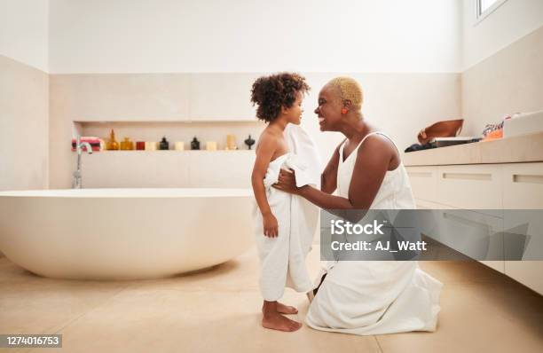 Drying Off Her Son After Bath Stock Photo - Download Image Now - Bathtub, Child, Bathroom