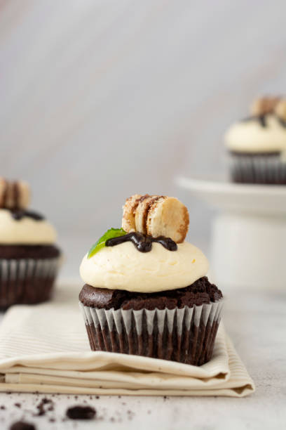 istock Delicious chocolate cupcake with vanilla butter cream.Copy space. 1274067064