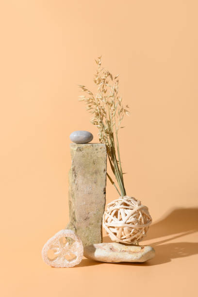 istock Template, mock up, podium for natural organic materials and SPA accessories. Eco friendly composition on beige. 1274077955