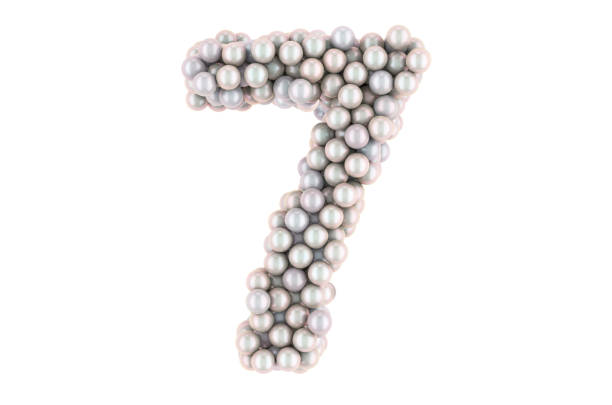 Number 7 from white pearls, 3D rendering isolated on white background