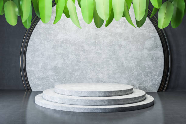 istock Round platforms in concrete room with plants 1274124353