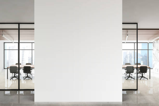 istock Wooden meeting room and mock up wall 1274133942