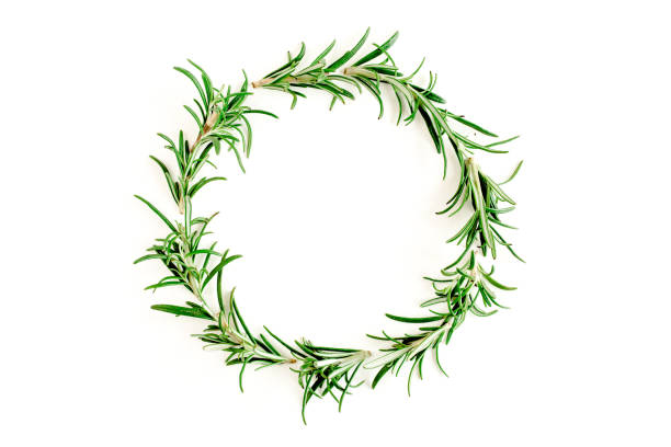 istock Round wreath frame made herbs, green branches, leaves rosemary. Flat lay. Top view 1274143772