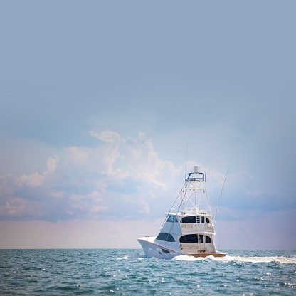 Big game fishing boat leaving Coconut grove marina Miami Florida