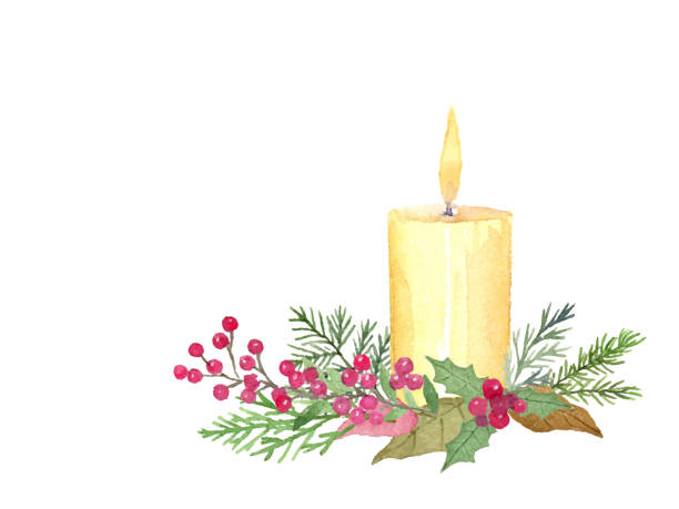 Watercolor illustration of Christmas candle. Watercolor illustration of Christmas candle. christmas decore candle stock illustrations