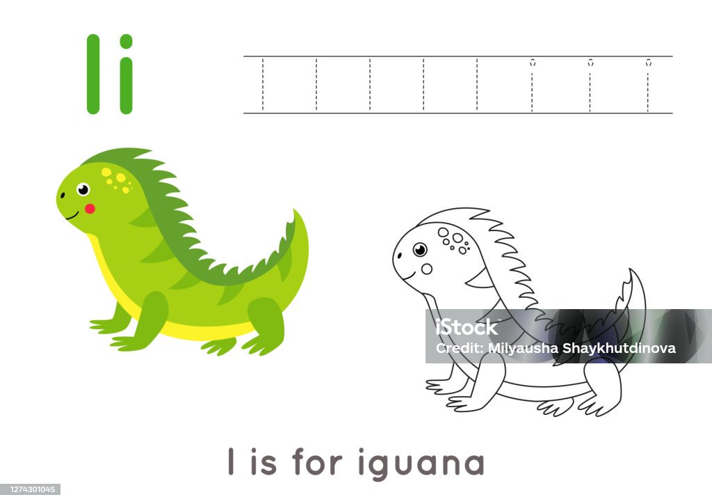 Ilustración de Página Para Colorear Con Letra I Y Linda Iguana De Dibujos  Animados y más Vectores Libres de Derechos de Letra del alfabeto - iStock