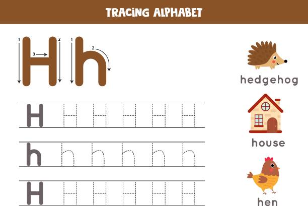  Ilustración de Trazando La Letra Del Alfabeto H Con Imágenes De Dibujos Animados Lindos y más Vectores Libres de Derechos de Letra del alfabeto