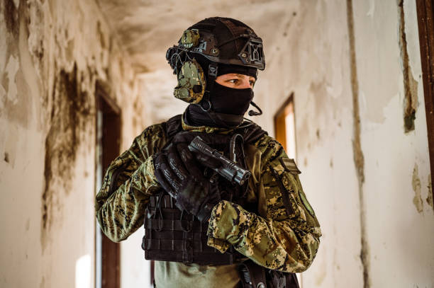 istock Soldier in Cropat uniform with black belt and plate carrier 1274302894
