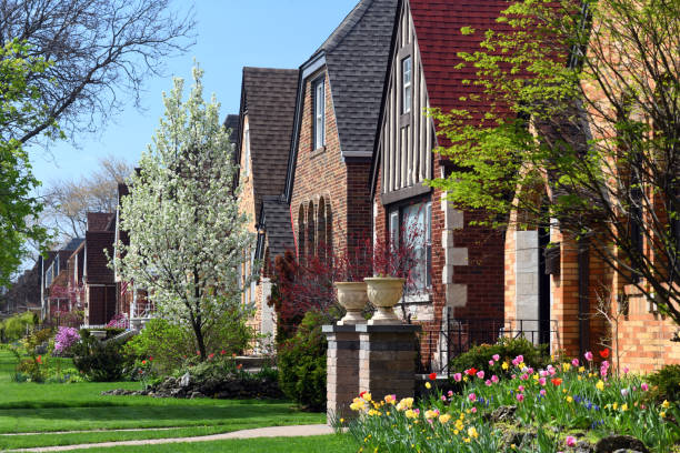 istock Quiet, residential area in a big city, spring time 1274330968