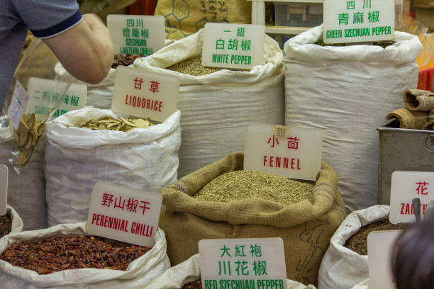 Bags filled with herbs and spices - fotografia de stock