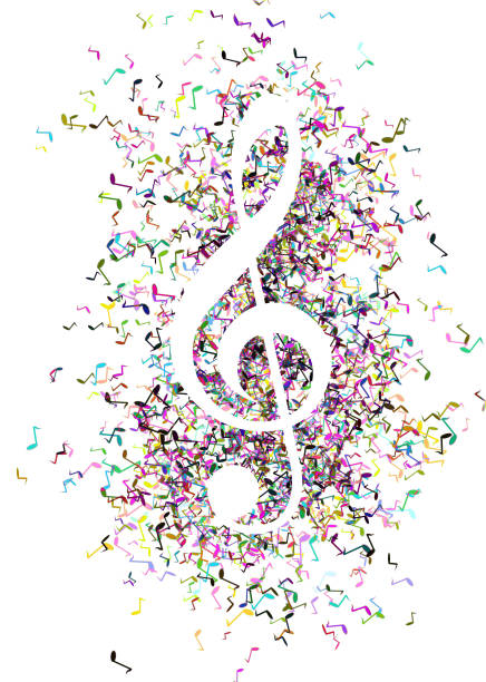 big Key of G musical symbol made of scattered colorful notes