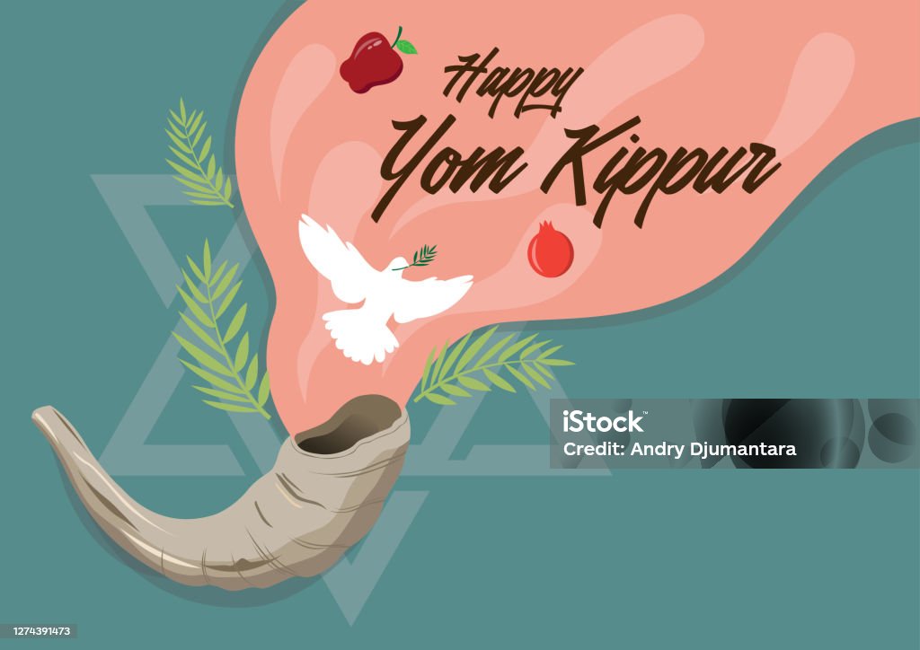 Yom Kippur Celebration Concept An illustration of Happy Yom Kippur background with shofar. Yom Kippur means Day of Atonement Yom Kippur stock vector