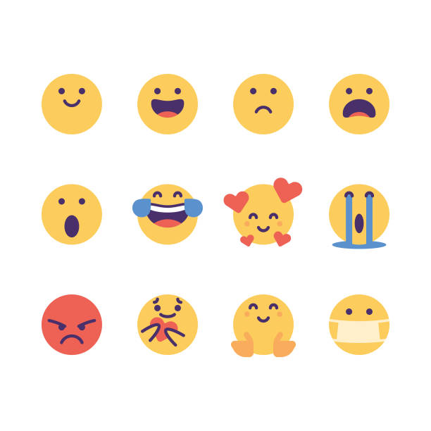 ilustraciones, imágenes clip art, dibujos animados e iconos de stock de emoticonos lindo colorido paquete esencial - emoji
