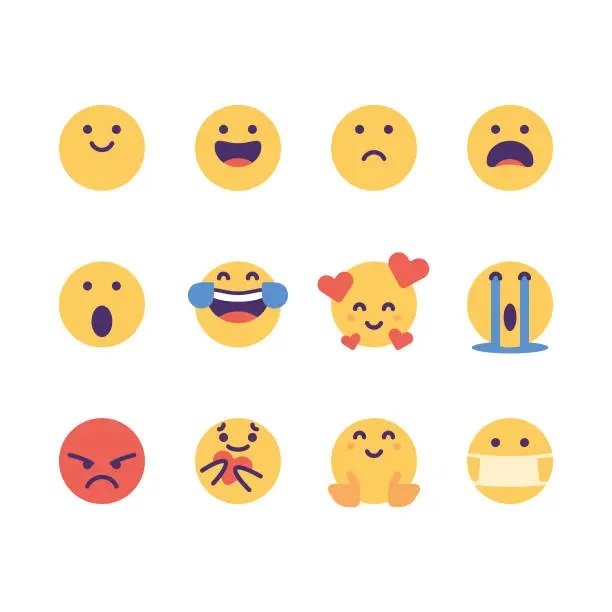 Vector illustration of Emoticons cute colorful essential pack