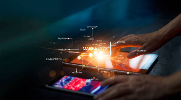 istock Digital marketing network connection concept. Businessman hand working on digital tablet with graphical user interface icons on strategy, solution analysis and development contents. 1274423252