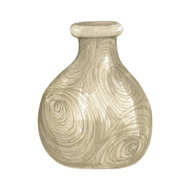 istock Watercolor illustration of a vase for indoor plants on a white background Modern boho style object wood texture 1274443946