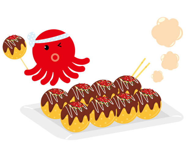 Vector illustration of takoyaki. Takoyaki is a local Japanese food Vector illustration of takoyaki. Takoyaki is a local Japanese food tako stock illustrations