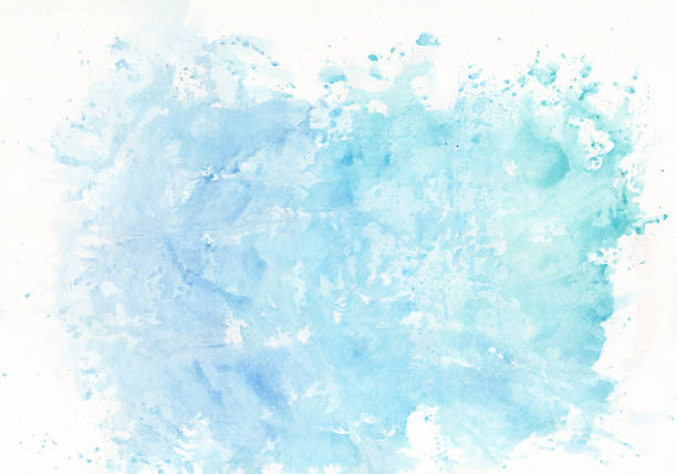 Abstract watercolor background painting on paper texture, light blue color shades