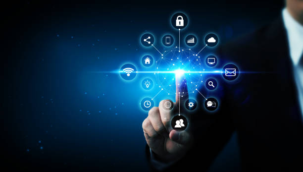 istock Internet of things (IOT) concept. Businessman touching solution represented by symbol connected with icon 1274493951