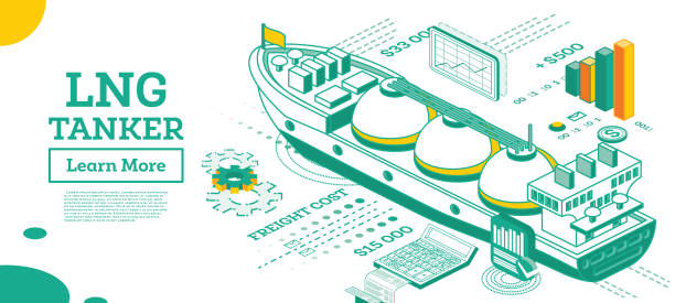illustrations, cliparts, dessins animés et icônes de méthanier. pétrolier à gaz isométrique. transport maritime commercial. - isometric natural gas tanker shipping