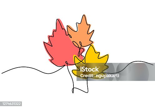 istock Maple leaf line art. One continuous line drawing abstract tropic spring isolated vector object on white background. Botany natural eco concept. Autumn leaves hand drawn design minimalism style 1274631322