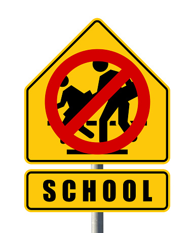 School Closed street warning sign due to covid 19