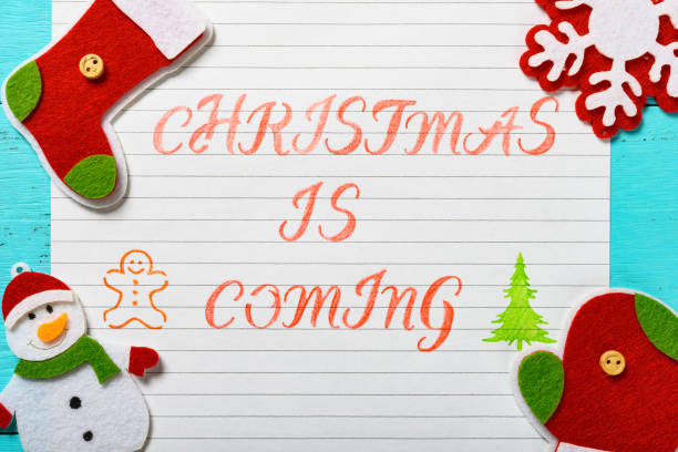 paper written with Christmas is coming and some decorations