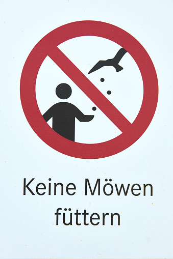 A photo of a sign that says no feeding of seagulls in German
